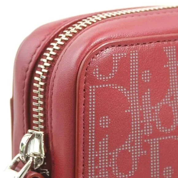 Auth Christian Dior Crossbody Shoulder Bag Red Leather/Silvertone - Picture 7 of 13